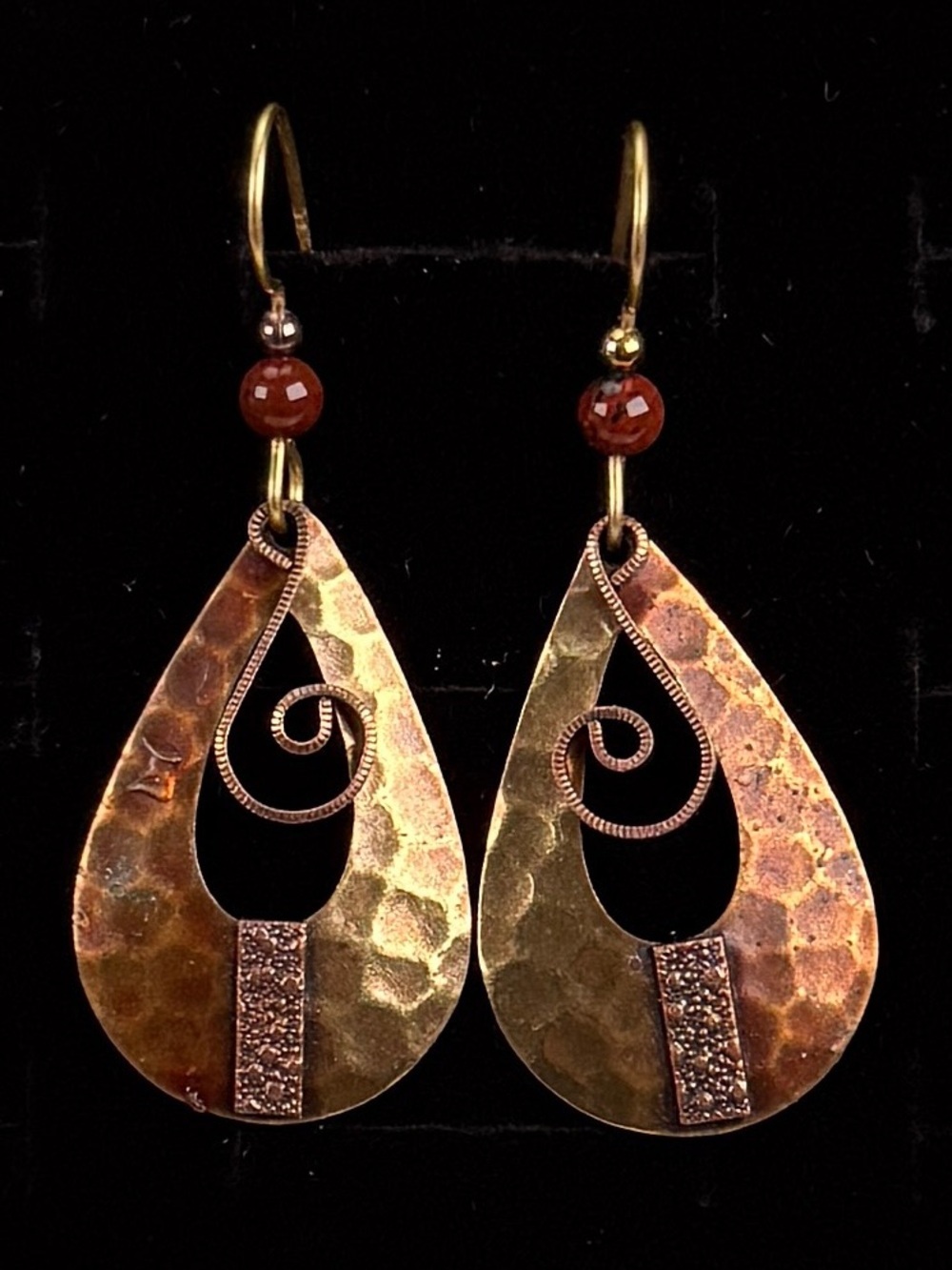 Vintage lightweight, copper hammered bohemian pierced earrings